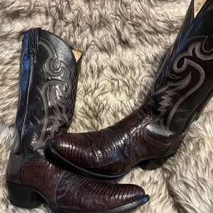 Tony Lama Men's Brown Lizard & Leather Western Boots Sz 10.5 D